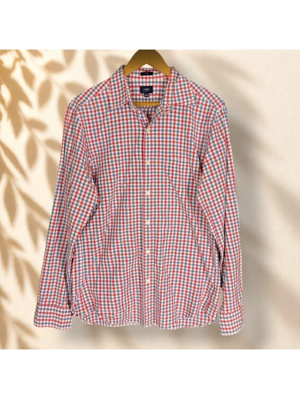 J. Crew Shirt Men M Medium Red Plaid Button Up Collared Long Sleeve Cotton Slim